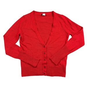 J.Crew Red Alpaca Merino Wool V-Neck Cardigan Jeweled Button Sweater Womens M